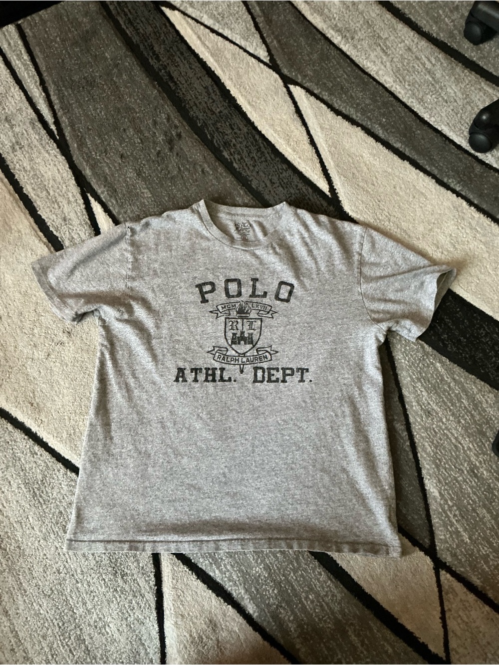 Size Medium - Polo Ralph Lauren Gray Athletic Department Logo Cotton Tee Shirt